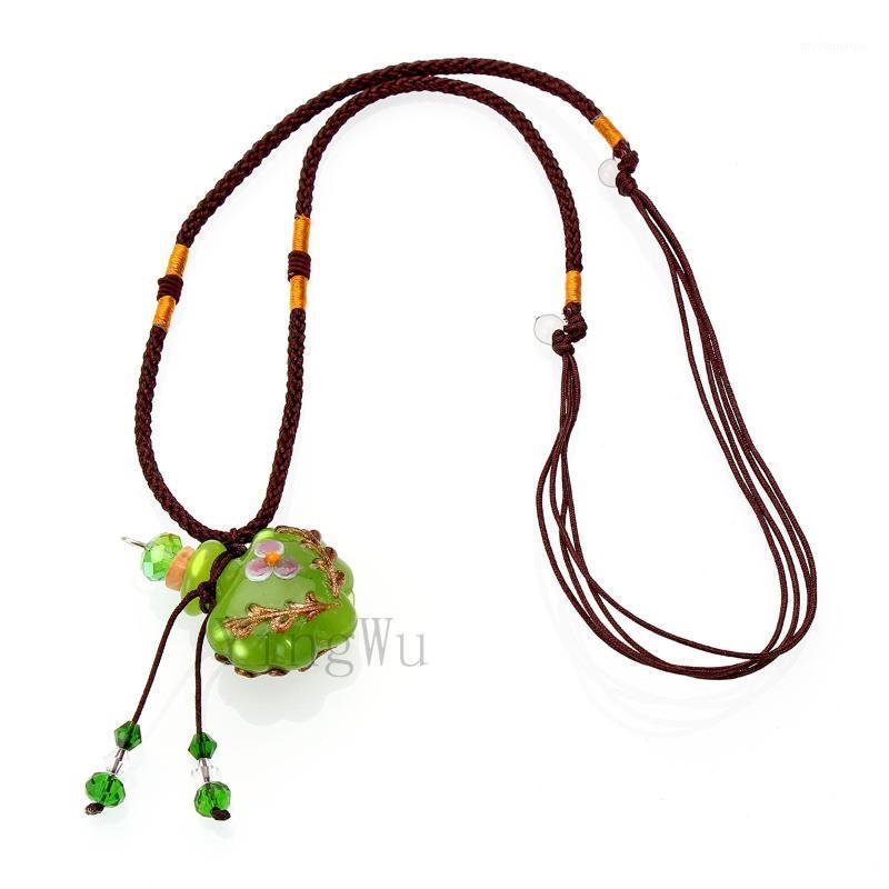 

YingWu Flower Murano Glass GREEN oil ashes urn bottle cork pendant vial Necklace Adjustable1