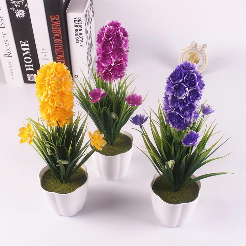 

Artificial flower plastic plant potted bonsai DIY colorful fake flowers plant with pot for wedding christmas home decoration1, Yellow