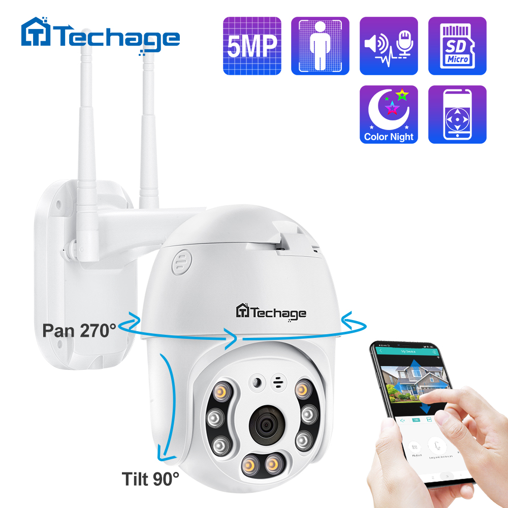 

Techage 5MP PTZ Speed Dome WIFI IP Camera 1080P Outdoor Wireless AI Security Camera 2MP Full Color Night Two Way Audio P2P ONVIF