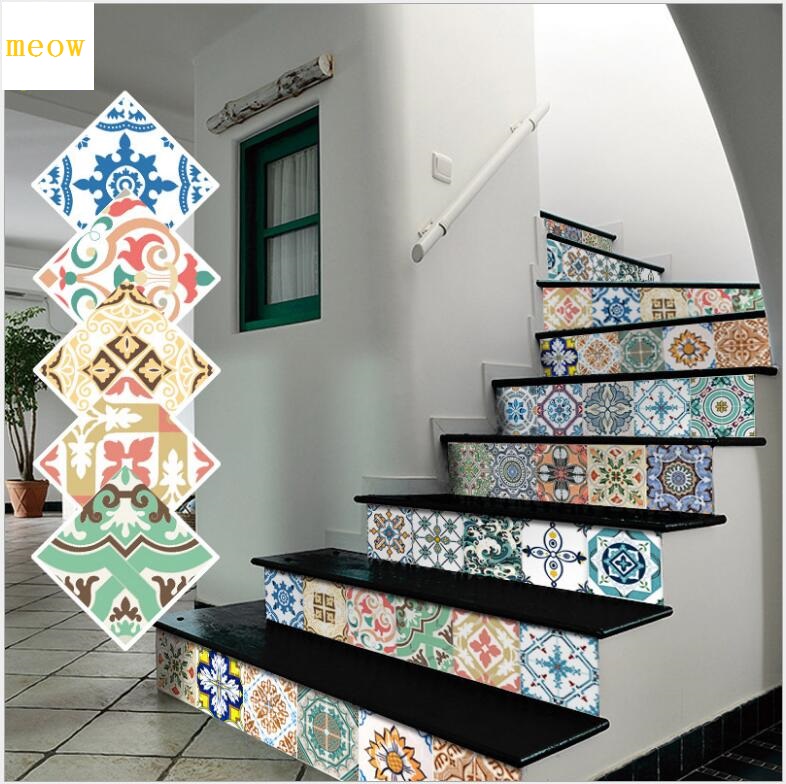 Bohemian waterproof Wall Stickers Tile paste kitchen PVC tiles patch pattern self-adhesive anti-skid-image-604950106