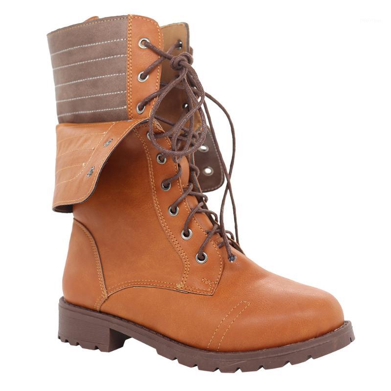 

Lace Up Sexy Ladies Booties Spring Autumn Women Square Heel Rome Middle Tube Lace Up Boots Knight Shoes brown Plus size 431