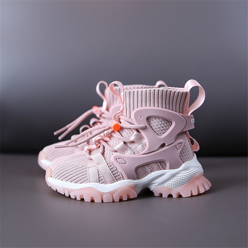 

Children's Shoes New Mesh High-help Kids Sport Shoes Breathable Fashion Boys Girls Sneakers Size 26-37 201113, Black
