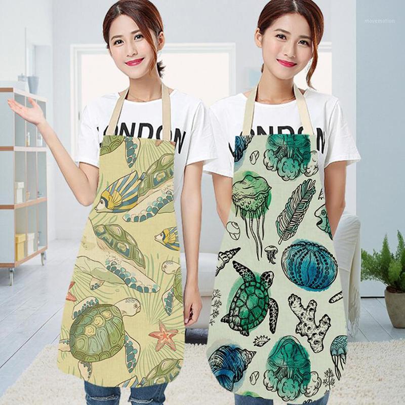 

Cotton Linen Aprons For Men Women Kitchen Apron Funny Small Turle Printed Sleeveless Apron Home Cleaning Tools1