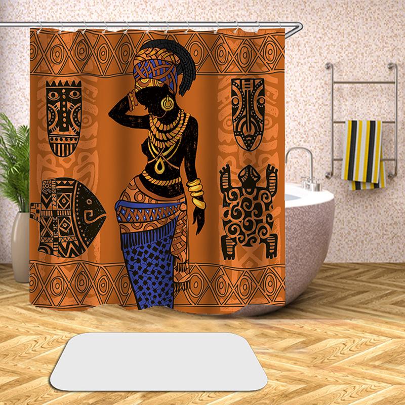 

Adventures of African Woman 3D Print Shower Curtain Polyester Fabric Bathroom Curtain Waterproof Hook Bath 01