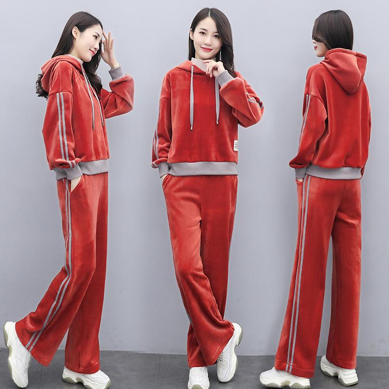 

Winter Thick Velvet Women Sportswear Tracksuit Loose Warm Hoodie female Running Jogger Outfit Workout Casual Set Sport Suit 2PCS, Black