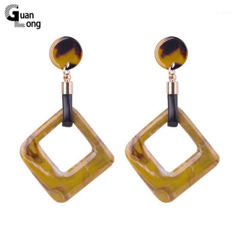 

GuanLong Vintage Dangle Fashion Acetate Resin Earrings Women Long Big Geometric Acetic Leather Dangling Acrylic Earring Jewelry1