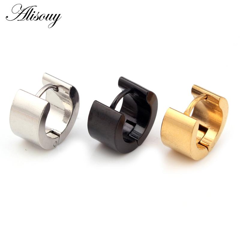 

Alisouy 316L Stainless Steel Ear Hoop Earrings Fashion Women Men's 7mm Wide Punk Style Small Earrings Jewelry