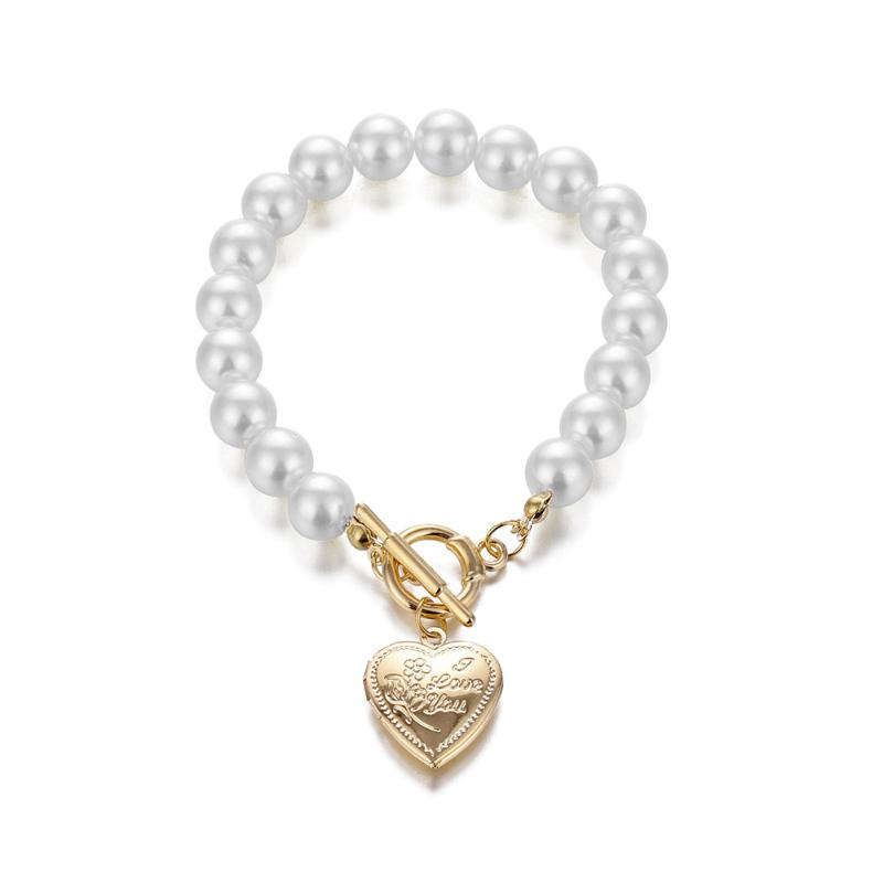 

Gold Color Heart locket Pendant Necklace for Women Girls Imitation Pearls Choker Necklaces Female Fashion Jewelry New Arrival