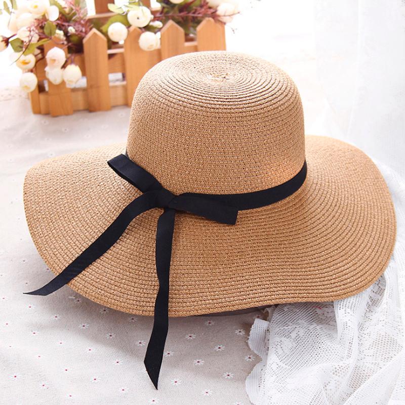 

Wide Brim Hats 2021 Summer Women Chapeau Femme Sun Hat Beach Panama Straw Large Black Ribbon Bow Visor Bone Female Cap, Pink