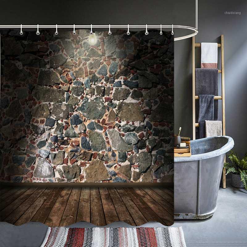 

Retro Idyllic Old Rock Brick Wall Shower Curtains Waterproof Bathroom Bath Curtain 3d Print With Hooks Washable Polyester Cloth1