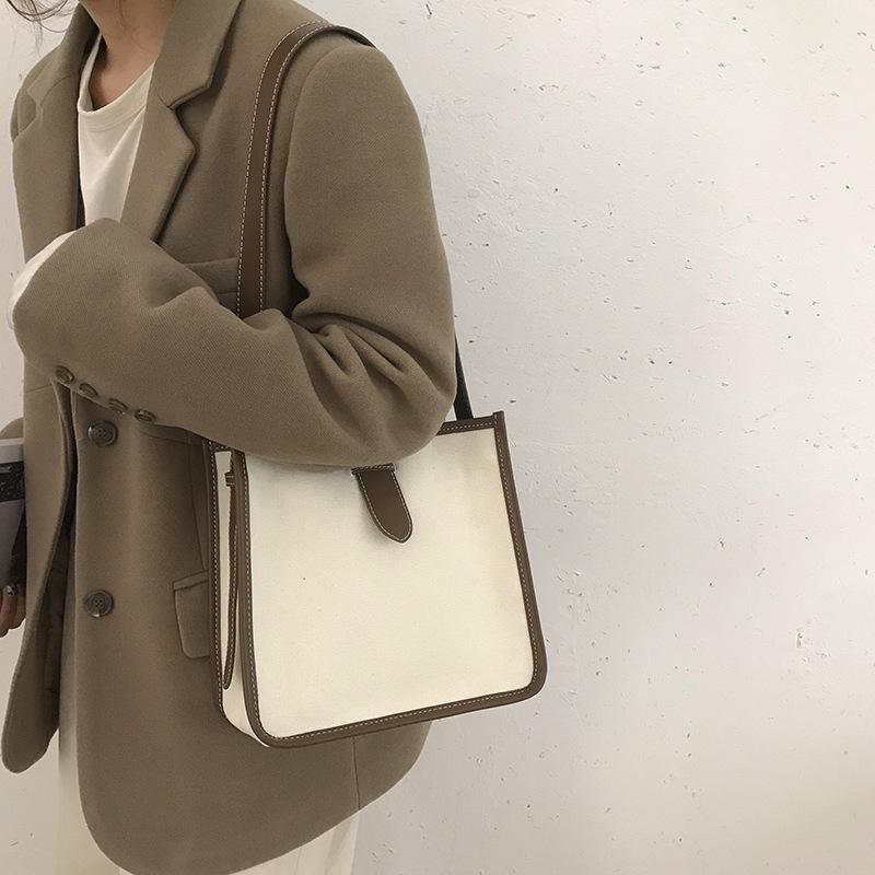 

Fashion Canvas Women's Handbag and Purses Large Capacity Shoulder Bags for Female Casual Buckets Bags 2021 Cross Body Bag Woman, Beige