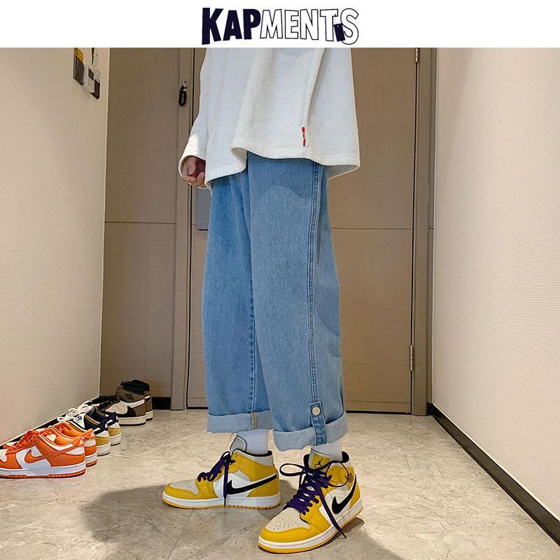 

KAPMENTS Baggy Jeans Men Wide Leg Denim Pants 2020 Winter Mens Japanese Streetwear Cargo Jeans Pants Male Loose Vintage, Dark blue
