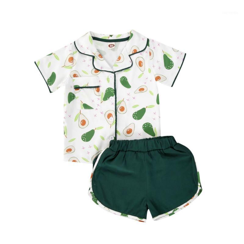 

2020 Summer Kids Baby Boys Girls Pajamas Fruit Print Short Sleeve Tops Shorts Sleepwear Children Pyjamas Set Homewear 1-6Years1, Green
