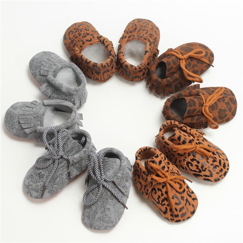 

Genuine Leather First Walkers Leopard Print Baby Shoes Lace-up Moccasins Boys, Print 5