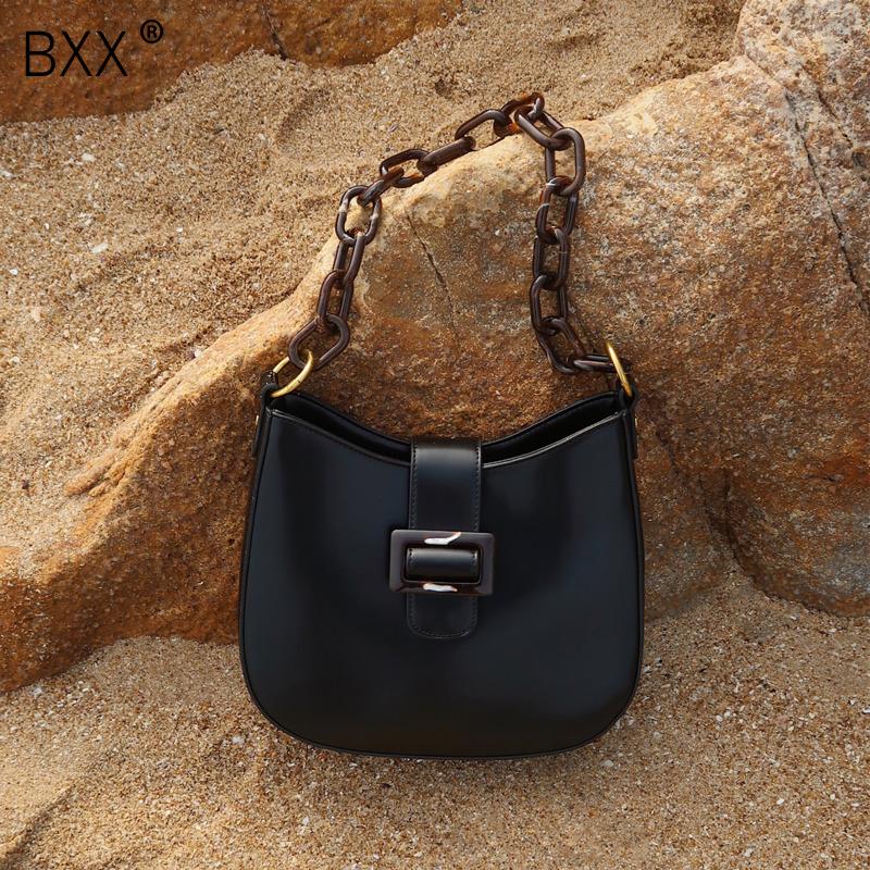 

[BXX] Vintage PU Leather Flap Crossbody Bags For Women 2021 Fashion Trend Handbag Female Solid Color Shoulder Bag HQ694, Black