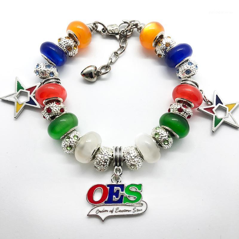 

Charm Bracelets Order Of The Eastern Star Society Jewelry Bracelet Enamel Metal OES Big Hole Beads Bangle1