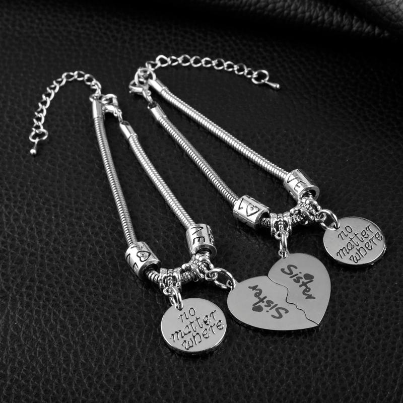 

2pcs Broken Heart Bracelets & Bangles Stainless Steel Pendant Bracelet no matter where Friendship Sisters Jewelry BFF Bracelets