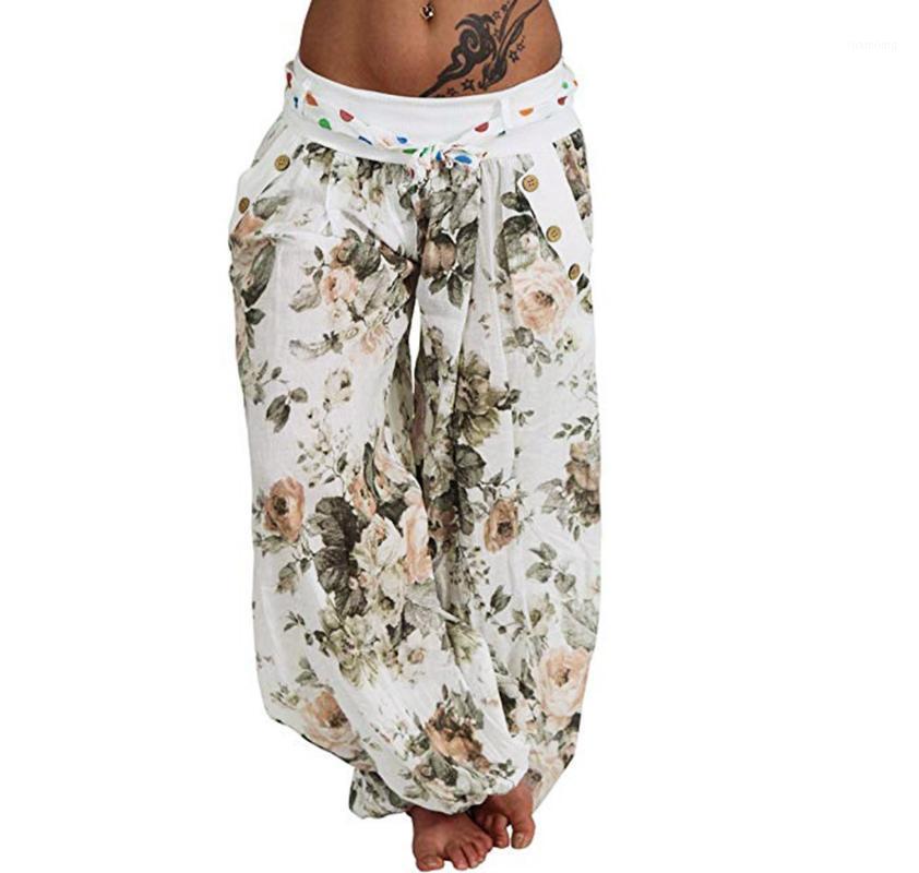 

Women Ladies Printed Pocket Band Width Loose Leg Pants Women' Casual Pants Fashion Casual High Quality 2.251, Bk