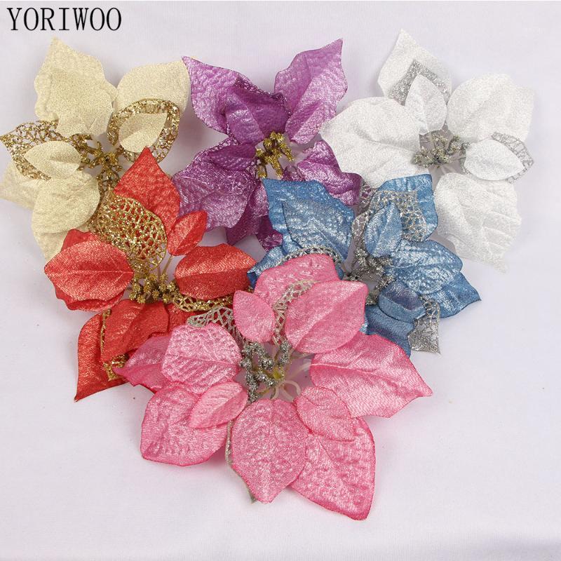 

YORIWOO 5pcs Poinsettia Christmas Flowers Artificial Fake Flowers DIY Merry Christmas Tree Ornaments Xmas Tree Party Home Decor1