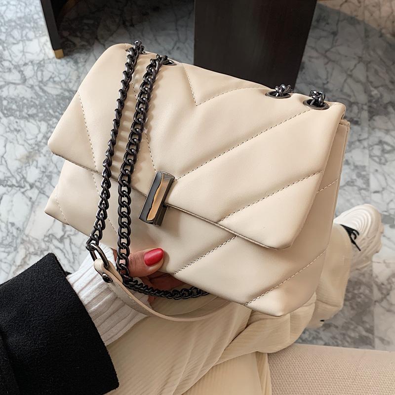 

V-line Crossbody Bag 2021 Fashion New Quality PU Leather Women's Designer Handbag High capacity Chain Shoulder Messenger Bag, Black