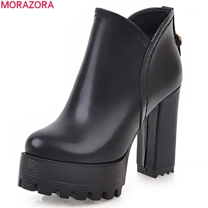 

MORAZORA black red women boots round toe zipper autumn ladies boots platform super high ankle big size 32-431