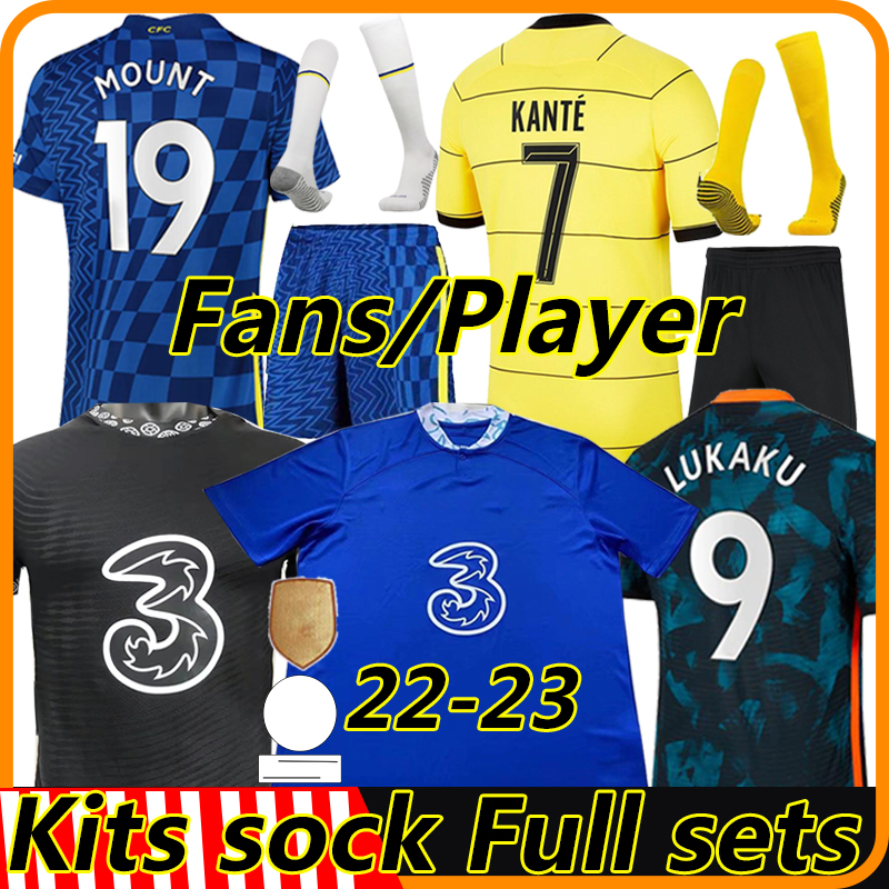

2022 2023 CFC LUKAKU Soccer Jerseys champions fans player version ZIYECH PULISIC MOUNT KANTE HAVERTZ WERNER ABRAHAM CHILWELL Kits sock Full sets football shirt, 22- 23 home