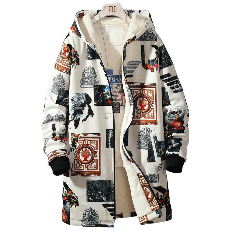 

Winter Plus Velvet Windbreaker Men's Jacket Mid-length Sweater Cotton Coat Cloak Men, Black