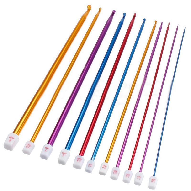 

11pcs 27cm Multicolour Aluminum Tunisian Afghan Crochet Hook Knit Needles 2-8mm