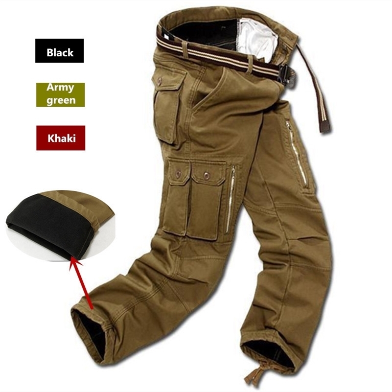 

Men Fleece Cargo Pants Winter Thick Warm Pants Full Length Multi Pocket Casual Military Baggy Tactical Trousers Plus size -40 201110, Army green