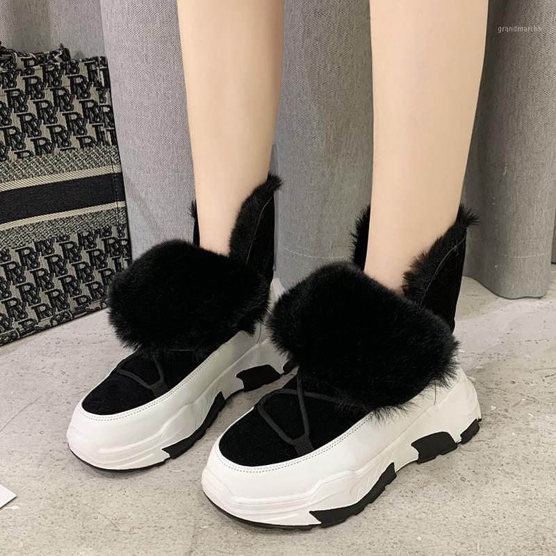 

Dropshipping Women's Platform Woman Chunky Sole Thick Plush Winter Shoes for Non-slip Warm Snow Boots Female Suede Ankle Boots1, Brown
