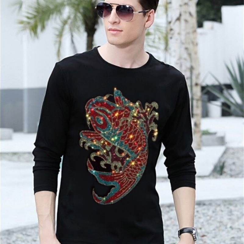 

2021 New Male Fashion Diamond Inlaid Tshirt Design Long Men Top Tees E83m, As shown