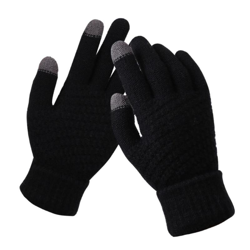 

Women's Gloves Autumn Winter Solid Color Touch Screen Full Finger Woolen Keep Warm Knitted Gloves Female Thicken Skiing Mittens