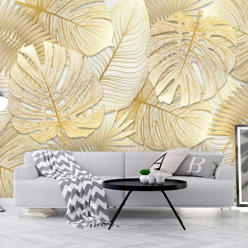 

Custom 3D Wallpaper Murals Tropical Rainforest Golden Banana Leaf Photo Wall Paper For Bedroom Living Room Background Home Decor1, As pic