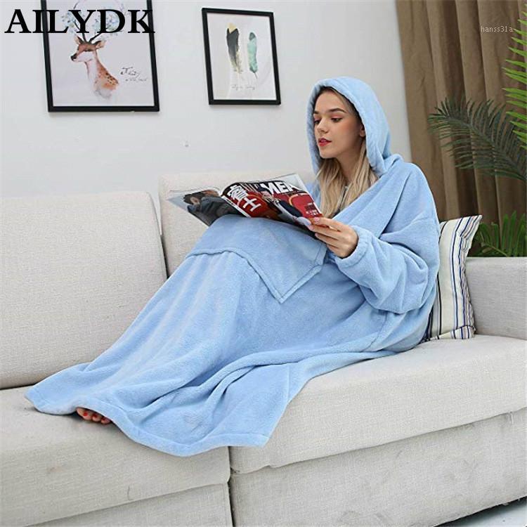 

Winter Warm TV Pocket Hooded Blankets Adults Bathrobe Sofa Cozy Hoodie Blanket Sweatshirt Plush Coral Fleece Blankets Outwears1