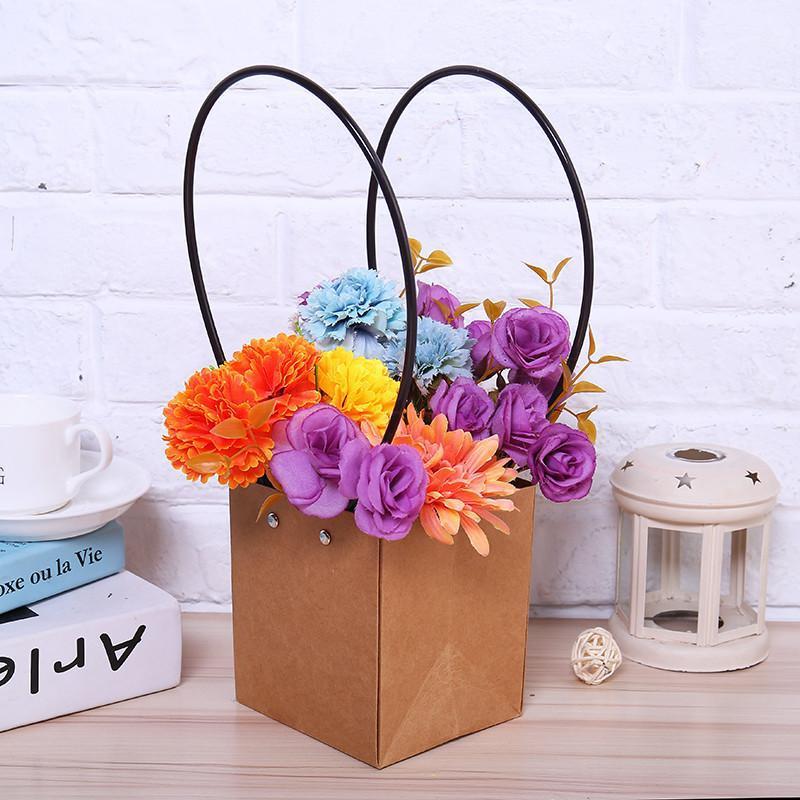 

Kraft Paper Flower Basket with Handle Succulent Plants Flower Bouquet Basket for Valentine'S Day Gift1