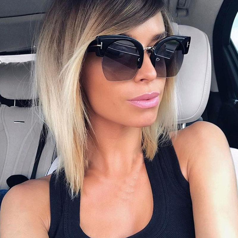 

Sunglasses 2021 Ocean Color Cutting Round Women T Rivet Brand Designer Vintage Semi-Rimless Sun Glasses Gradient Pink Shade