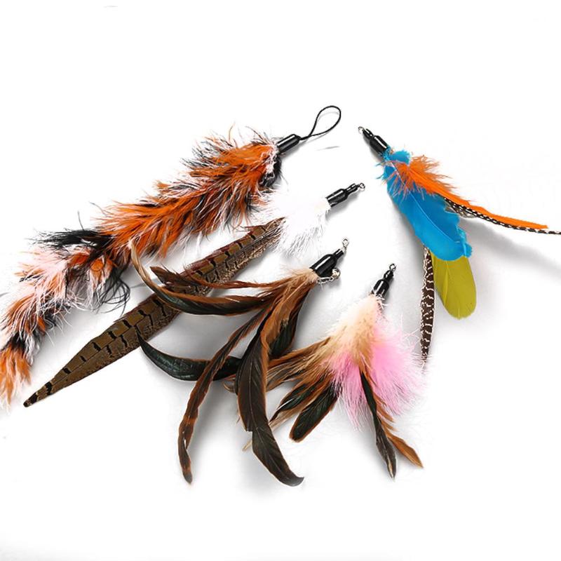 

Interactive Feather Cat Play Toys Fishing Rod Retractable Feathers Funny Head Interactive Colorful Feather Cat Toys