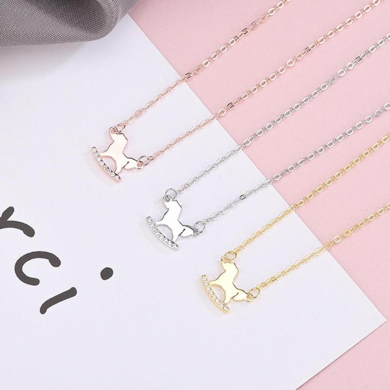 

Women Rhinestone Hobbyhorse Pendant Silver Plated Chain Necklace Jewelry Gift