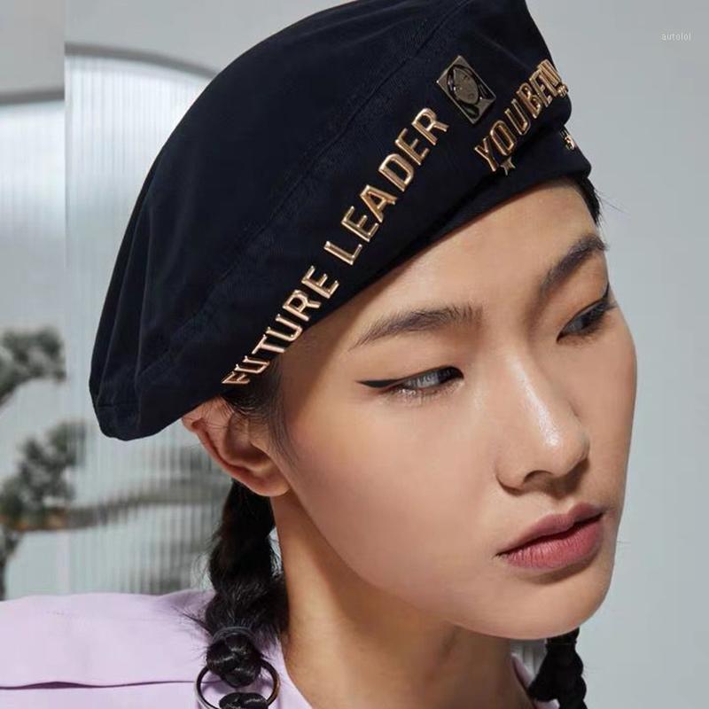 

2020 brand fashion accessories pure cotton beret summer thin hat women newsboy hat British octagonal1, Black