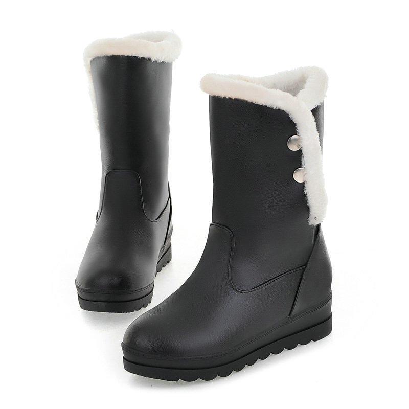 

2021 New Women Thick Fur Warm Mid Calf Winter Snow Boots Round Toe Fashion Height Increasing Shoes Woman Size 41 42 Ayx0, Beige