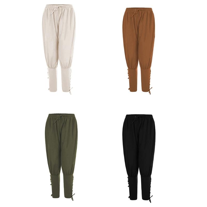 

Mens Medieval Renaissance Ankle Pants Pirate Cosplay Costume Banded Trousers U50C, Army green