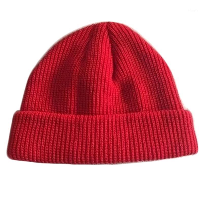 

Unisex Winter Knit Trawler Beanie Hat Solid Color Roll Up Edge Short Skull Cap B95F1