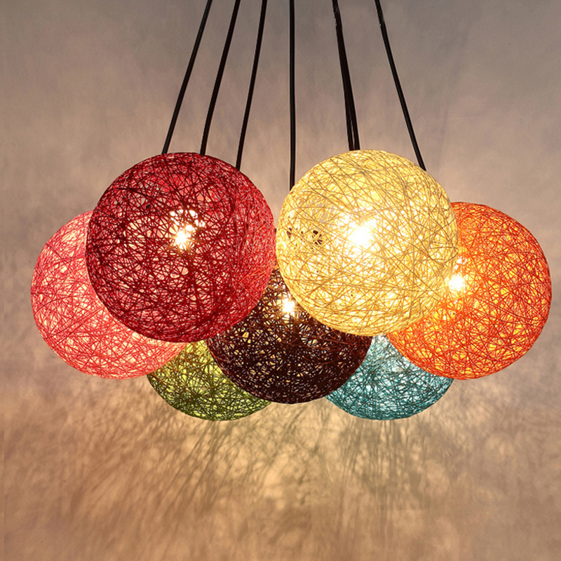 

Hand-woven rattan hemp ball pendant lamps Living Dining Room Bar sepak takraw hanging lamp shopping mall hall decor