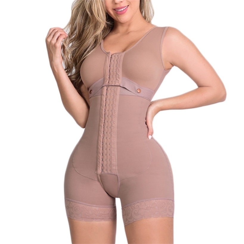 

High Compression Full Body Shapewear With Hook And Eye Front Closure Shaper Adjustable Bra Slimming Bodysuit Fajas Colombianas 220112