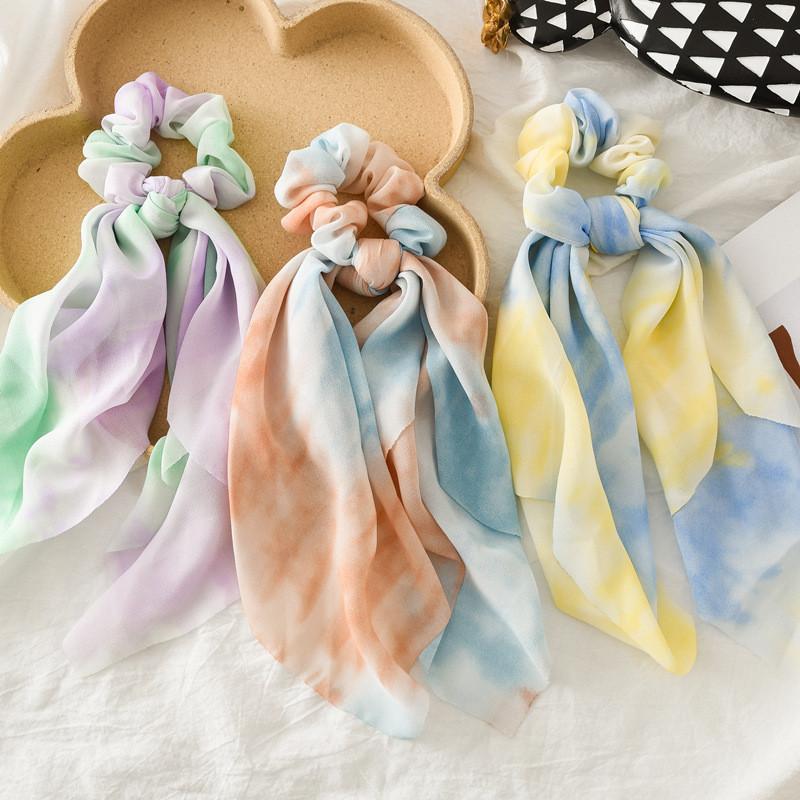 

Chiffon Bow Dye Women Scrunchies Fashion Scarf Ponytail Holders Ribbon Hair Ties Girls Hair Bands Ropes Headwear Accessory