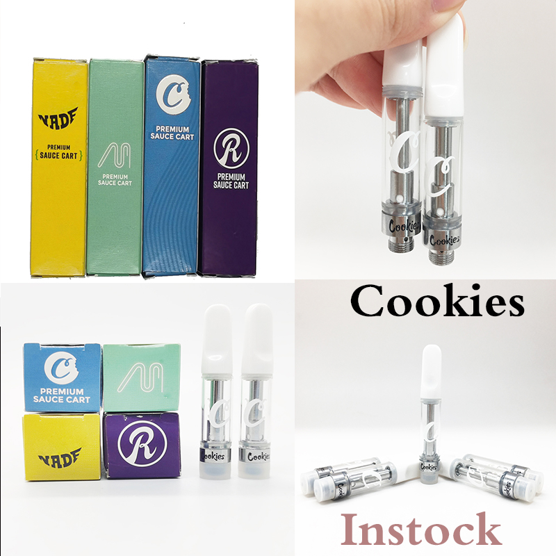 

Cookies Vapes Cartridges Vape Pens 510 thread Carts Atomizer Ceramic Coil Vaporizer Instock 0.8 ml Oil Childproof Tube Packaging E cigarettes