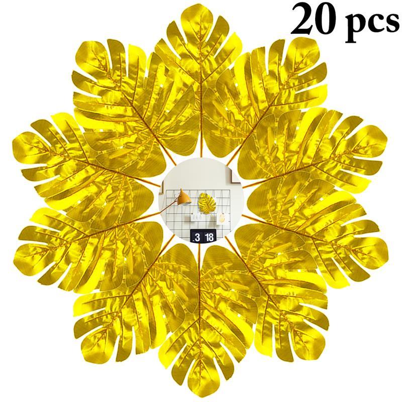 

20PCS Gold High-Quality Fake Leaf Artificial Tropical Palm Leaves DIY Plant Home Party Wedding Table Desk Decoration Supplies