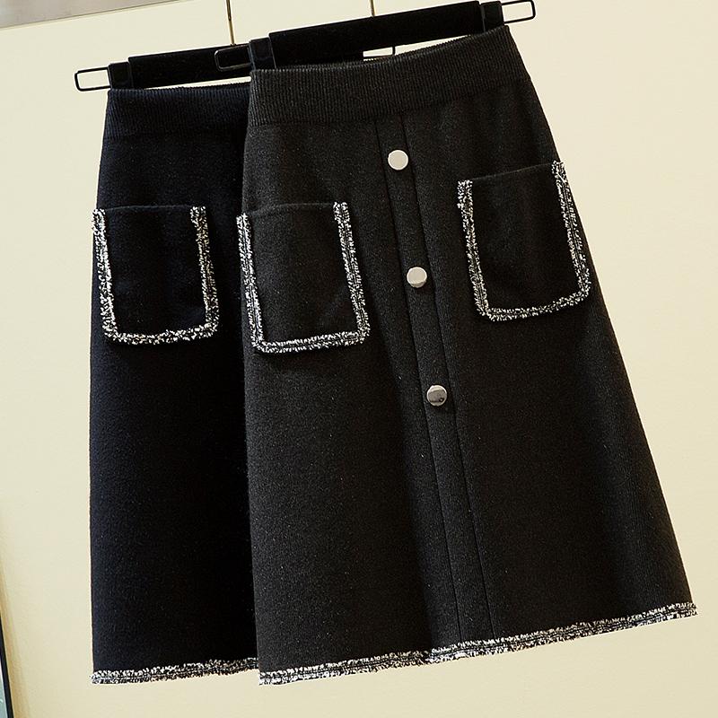 

COIGARSAM 4XL Plus Size Knitting Women Skirt New Skirts Gray Black 6091