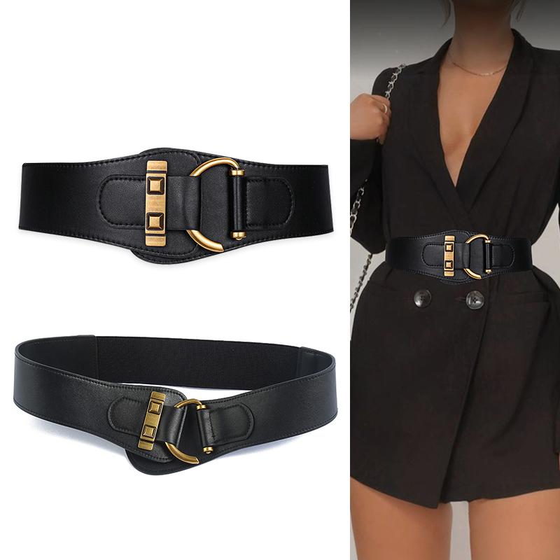 

Belts Fashion Designer For Women High Quality Stretch Cummerbunds Female Elastic Corset Belt Wide Dress Waistband Ceinture Femme, Black;brown
