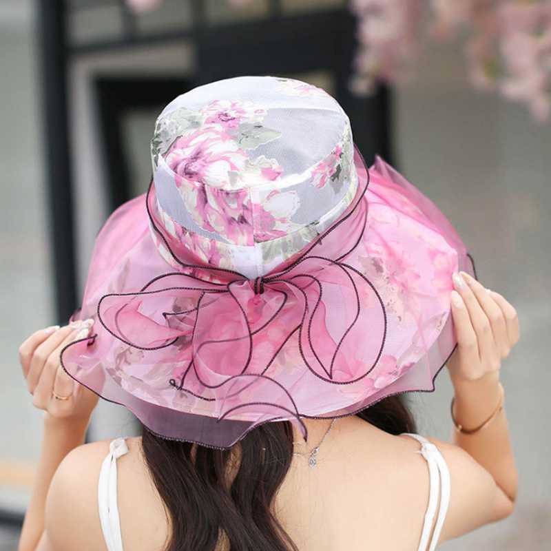 

MYZOPER Fashion New 2020 Printing Mesh Bow Casual Beach Hat Tide Sunhat Visor Korean Version Women's Hat Summer, Picture color